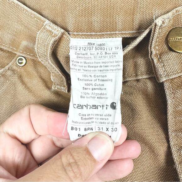 Carhartt Thrashed Destroyed B01 BRN Double Knee Carpenter Jeans Tan Size 31x30 - Picture 7 of 11
